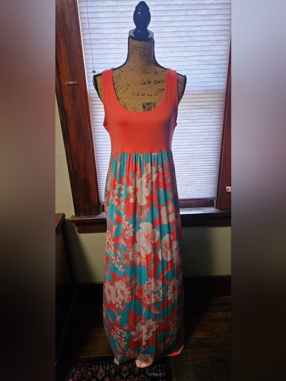 Bellamie Coral and Teal Floral Maxi Dress